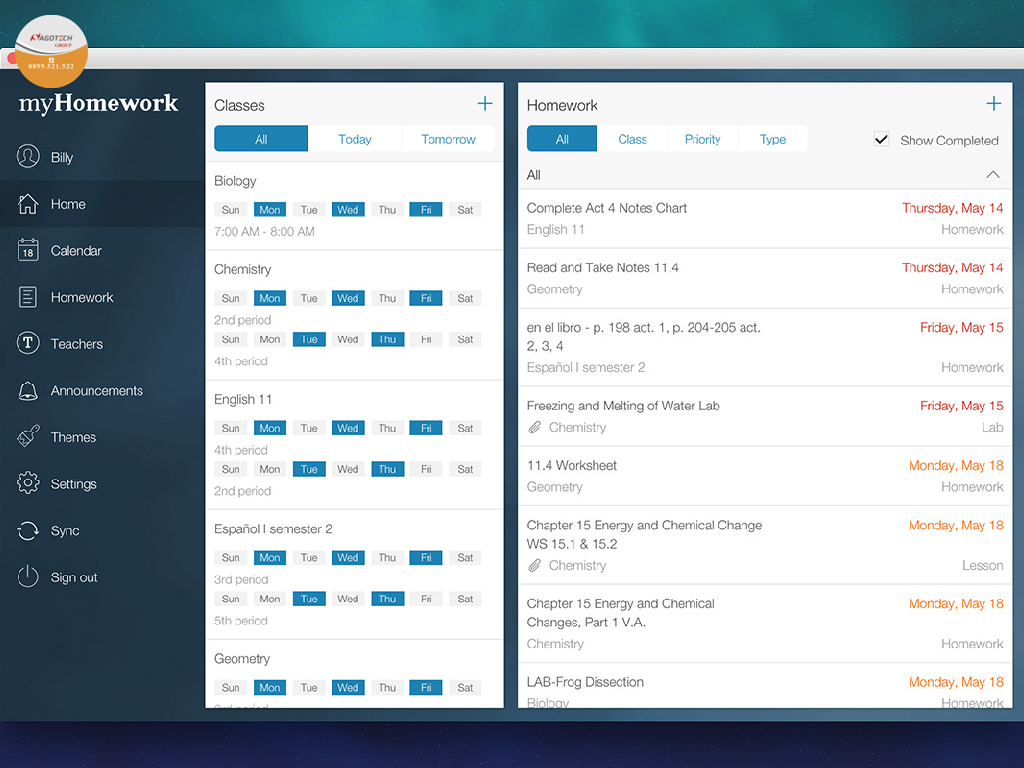 myHomework Student Planner là một trong những phần mềm lập kế hoạch