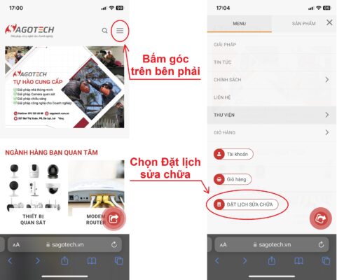 Đặt lịch giao diện mobile